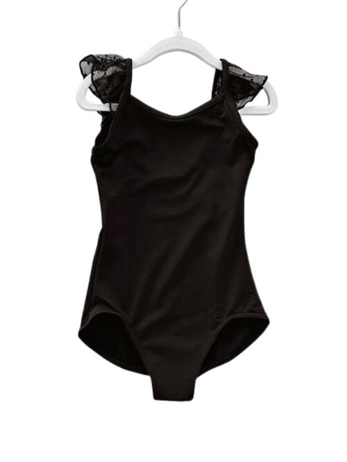 Girls Black Flutter Sleeve Leotard