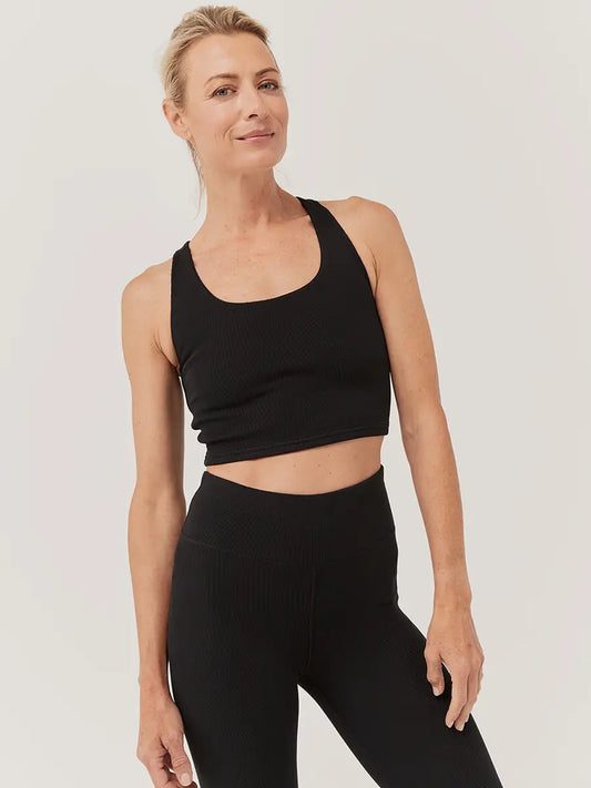 Women's Black Stretch Rib Sports Bra