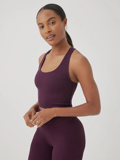 Women's Purple Stretch Rib Sports Bra