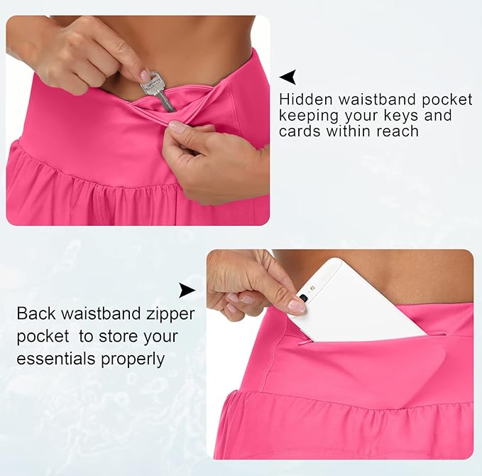 Hot Pink High Waisted Zipper Pocket Athletic Shorts