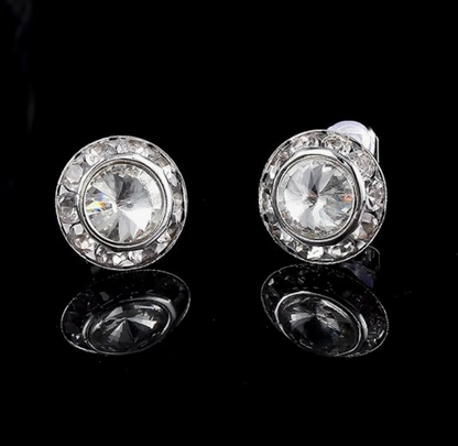 15mm Clip-On Rhinestone Crystal Earrings - Silver White