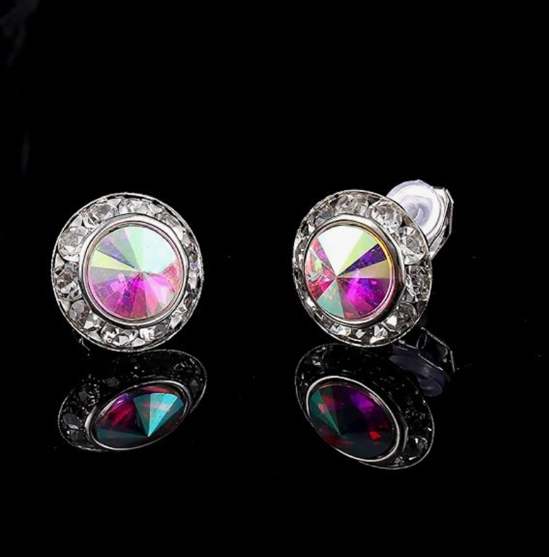 15mm Clip-On Rhinestone Crystal Earrings - Silver AB