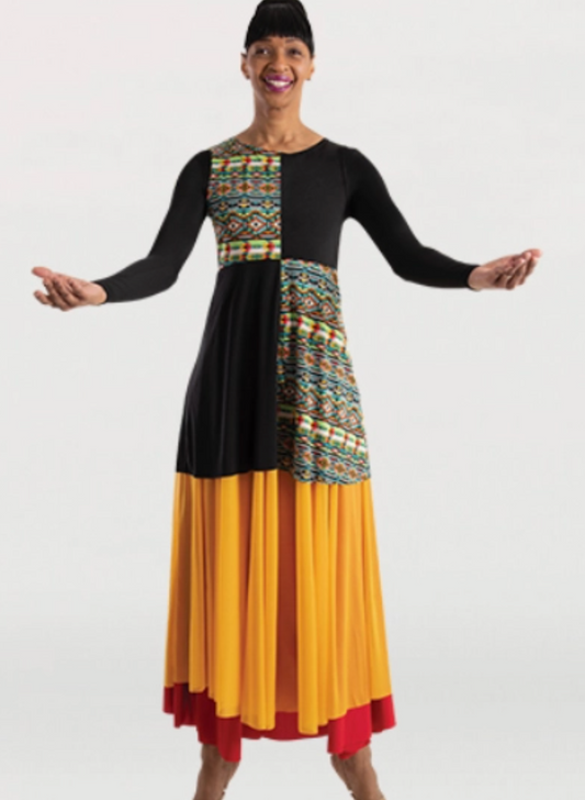 Yellow-Black Long Sleeve Praisewear Dress