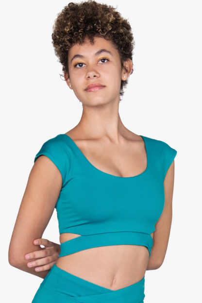 Women's Teal Cap Sleeve Side Band Top