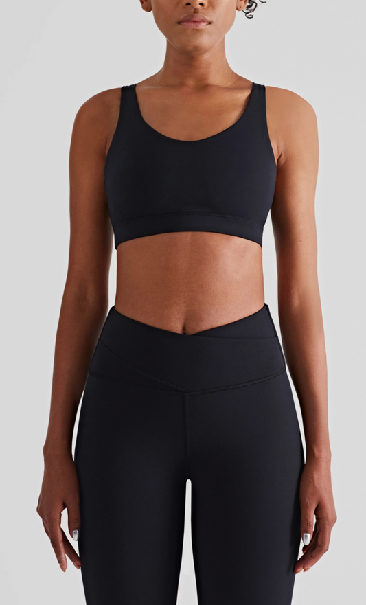 Women's Black Strappy Sports Bra