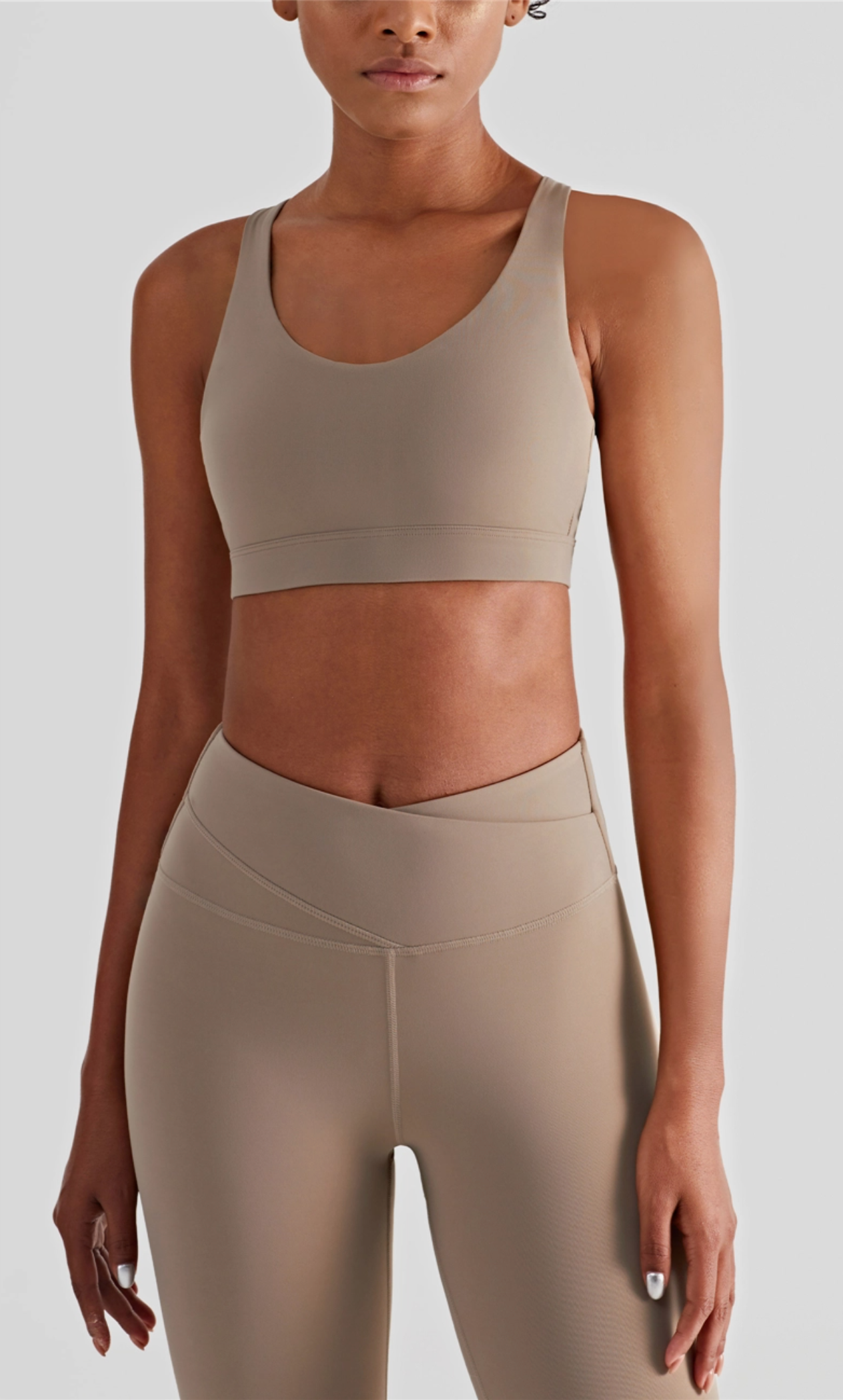 Women's Tan Strappy Sports Bra