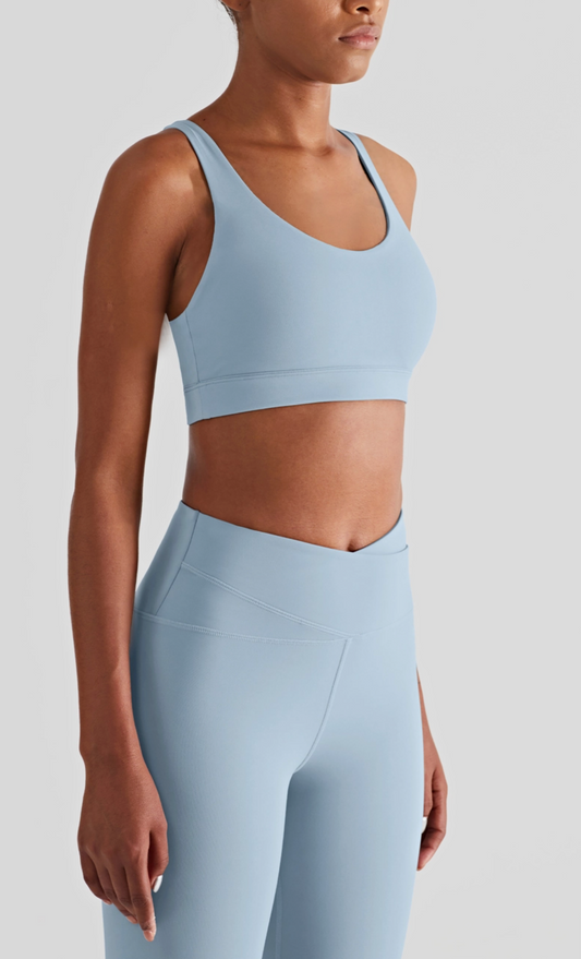 Women's Ice Blue Strappy Sports Bra