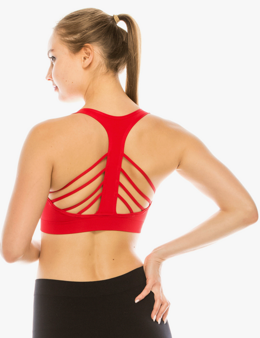 Women's Red Strappy Racerback Sports Bra