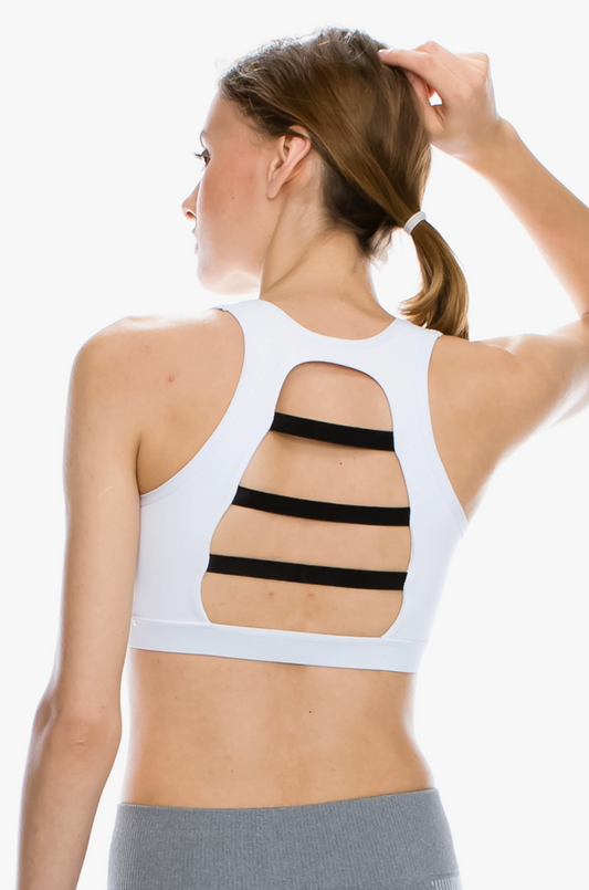 Women's White Elastic Band Sports Bra