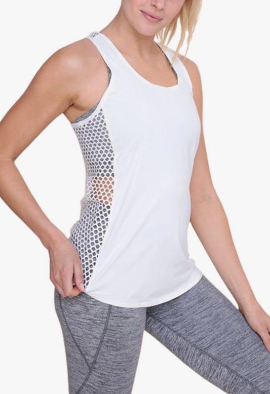 Women's White Fishnet Racerback Active Tank