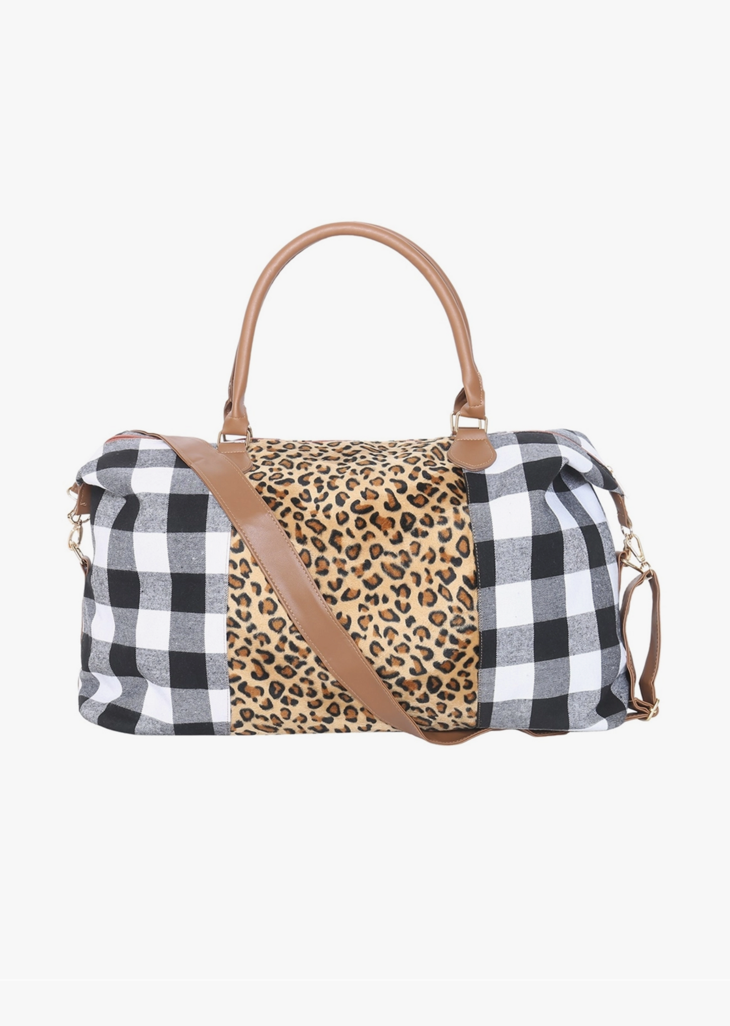 Plaid and Leopard Tote With Removable Strap