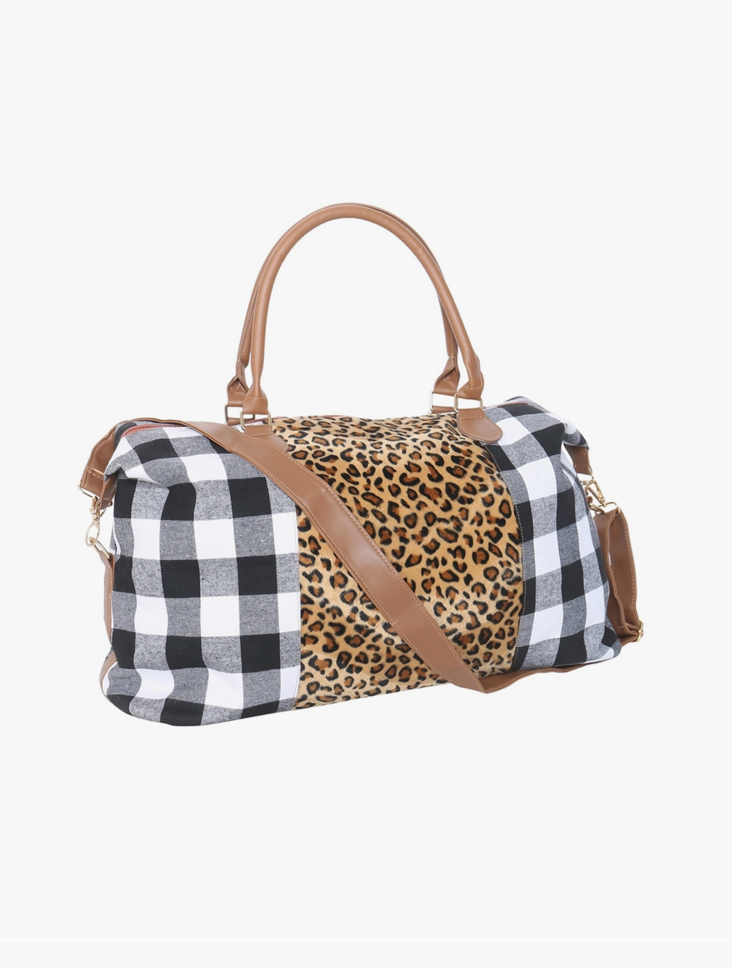 Plaid and Leopard Tote With Removable Strap