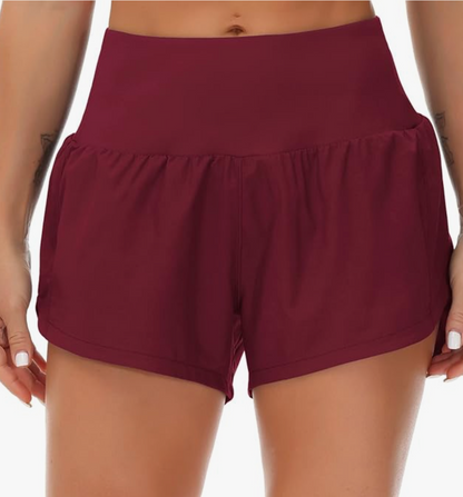 Red High Waisted Zipper Pocket Athletic Shorts