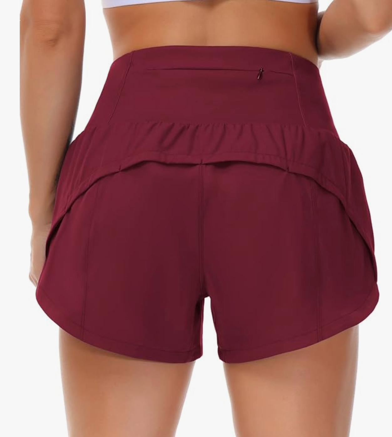 Red High Waisted Zipper Pocket Athletic Shorts