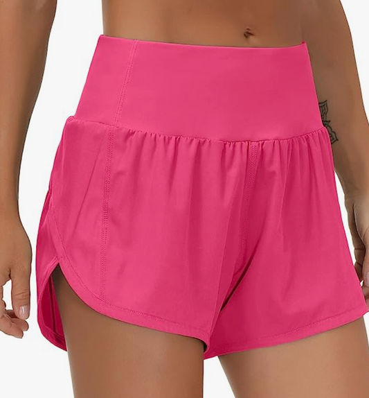 Hot Pink High Waisted Zipper Pocket Athletic Shorts