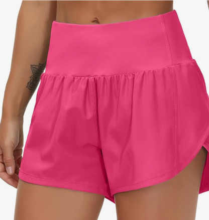 Hot Pink High Waisted Zipper Pocket Athletic Shorts