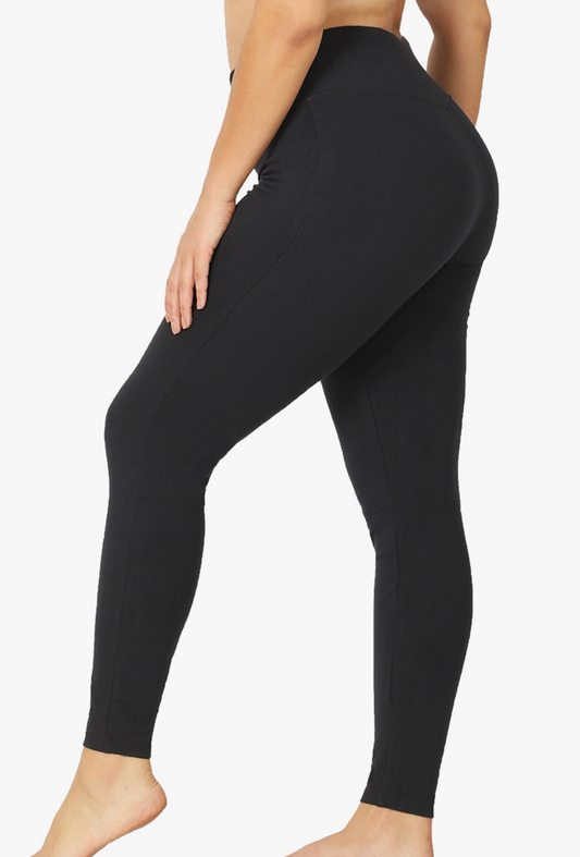 Plus Size Black Cotton Wide Waistband Leggings