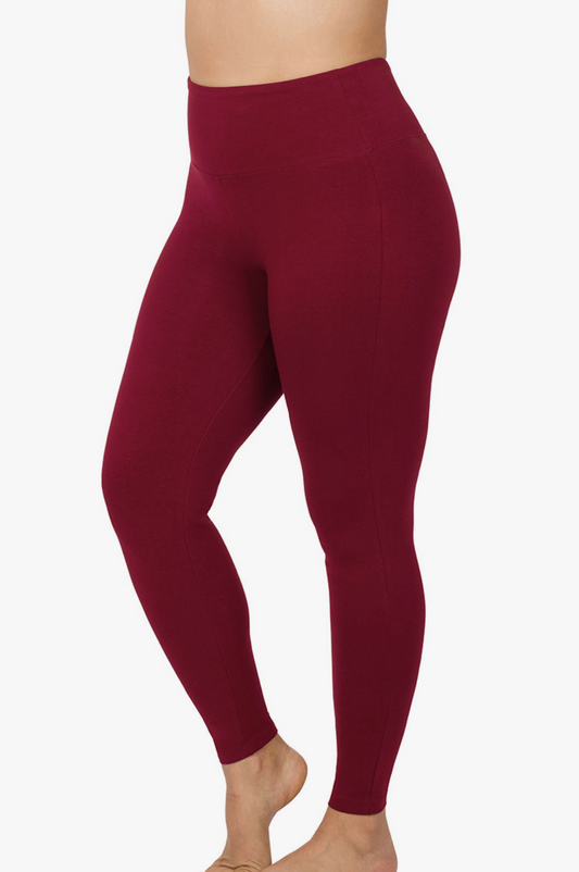 Plus Size Red Cotton Wide Waistband Leggings