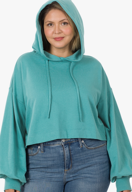 Plus Size Teal Cropped Hoodie