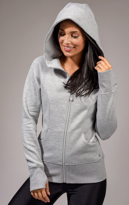 Fleece Mini Stripe Hoodie Jacket - Grey