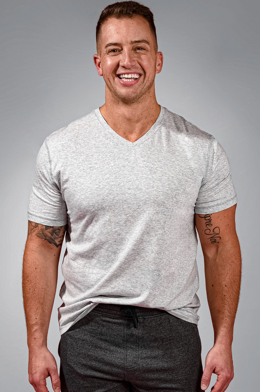 Mens Cotton Vee Neck T-Shirt - Grey