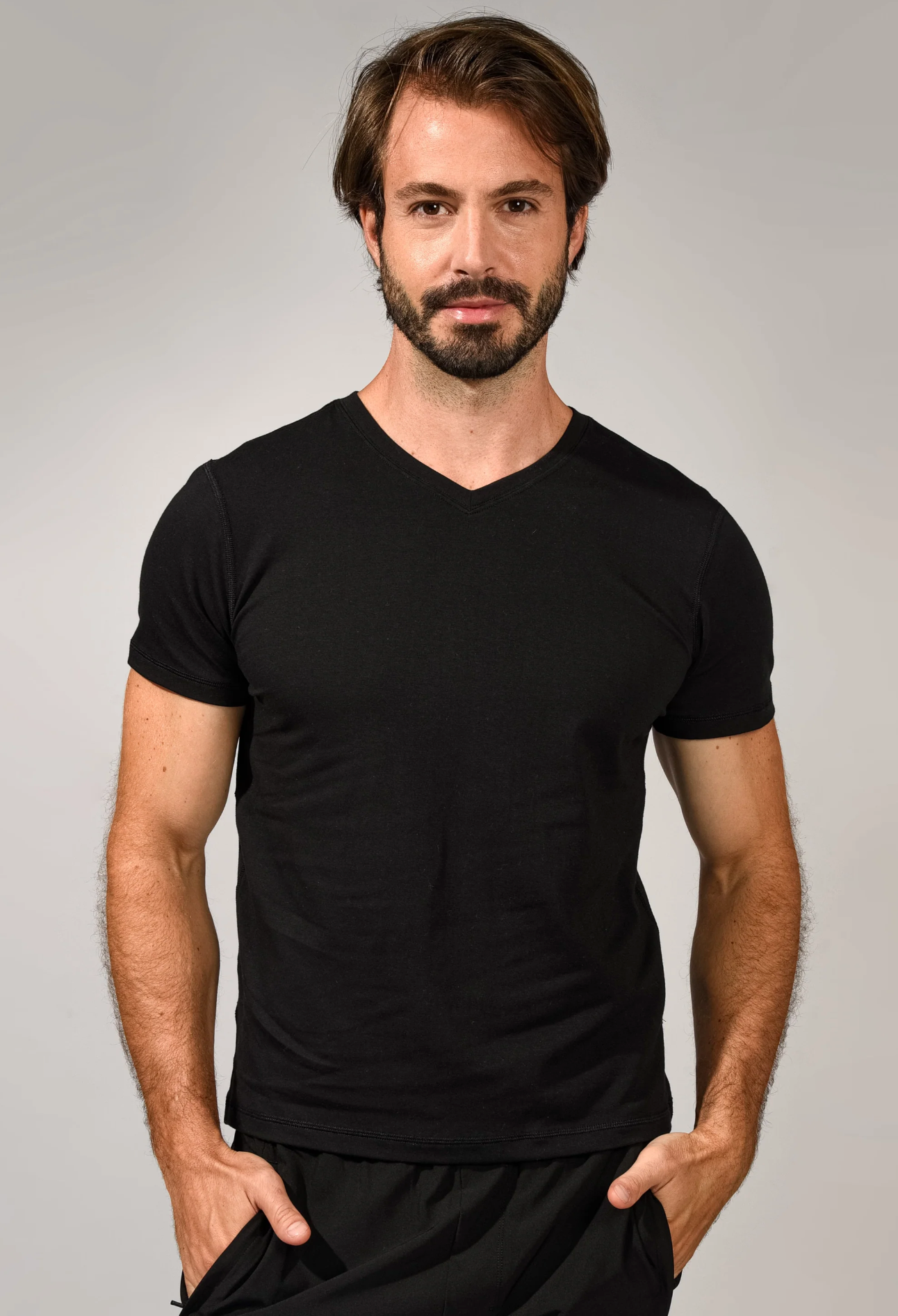 Mens Cotton Vee Neck T-Shirt - Black