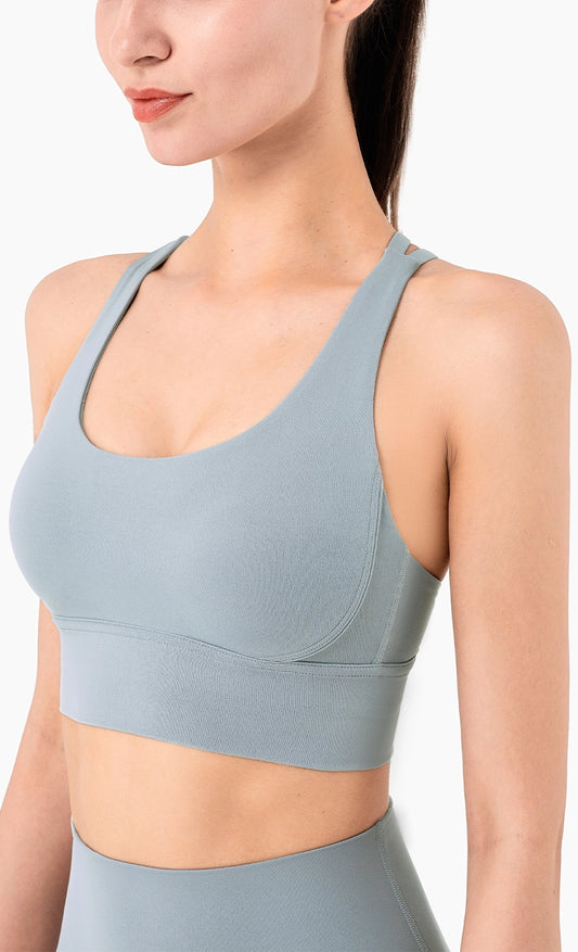 Women's Gray Strappy Back Sports Bra